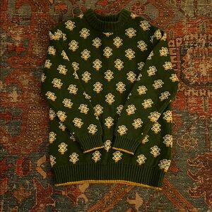 Green Sweater with Winter Tree Pattern